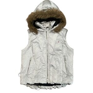 Vintage Victoria’s Secret Sport silver metallic quilted puffer vest hooded sz M